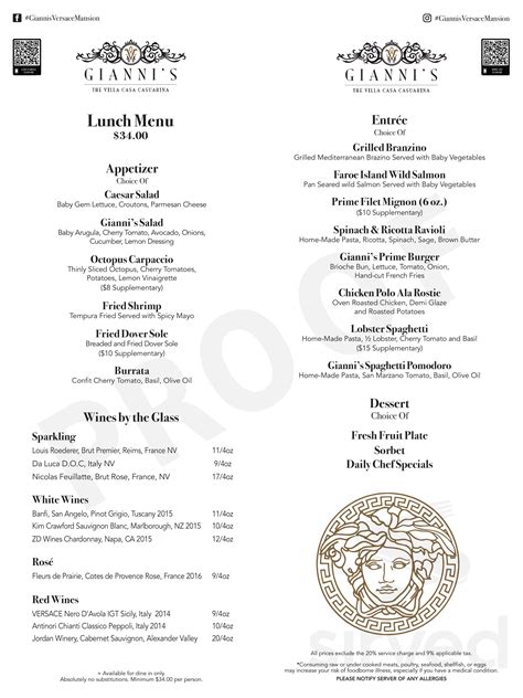 versace mansion miami menu prices|Versace restaurant menu.